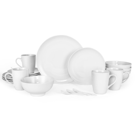 Miibox White Dinnerware Set, 20-Piece Service For 4, with Dinner Plates, Salad Plate, Bowls, Mugs and Teaspoons, Porcelain Durable for Christmas, Hall