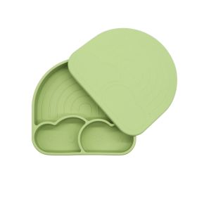 Food Grade Silicone Integrated Split Format Dining Plate (Option: Olive Green Same Color Cover)