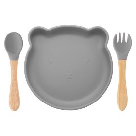 Food Supplement Tableware Set Silicone Spork Baby Products Bear Silicone Tableware (Option: Smoky Gray)