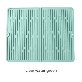 Foldable Thickened Heat Insulation Non-slip Silicone Draining Pad (Option: Clear Water Green-61x 33 Triple Folding)