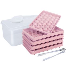 4 Packs Small Ice Cube Trays Mini Circle Ice Cube Tray Round Ice Ball Maker Mold with Lid Bin 132Pcs Ice Cubes for Chilling Drinks Coffee Juice Cockta (Color: Pink)