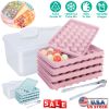 4 Packs Small Ice Cube Trays Mini Circle Ice Cube Tray Round Ice Ball Maker Mold with Lid Bin 132Pcs Ice Cubes for Chilling Drinks Coffee Juice Cockta